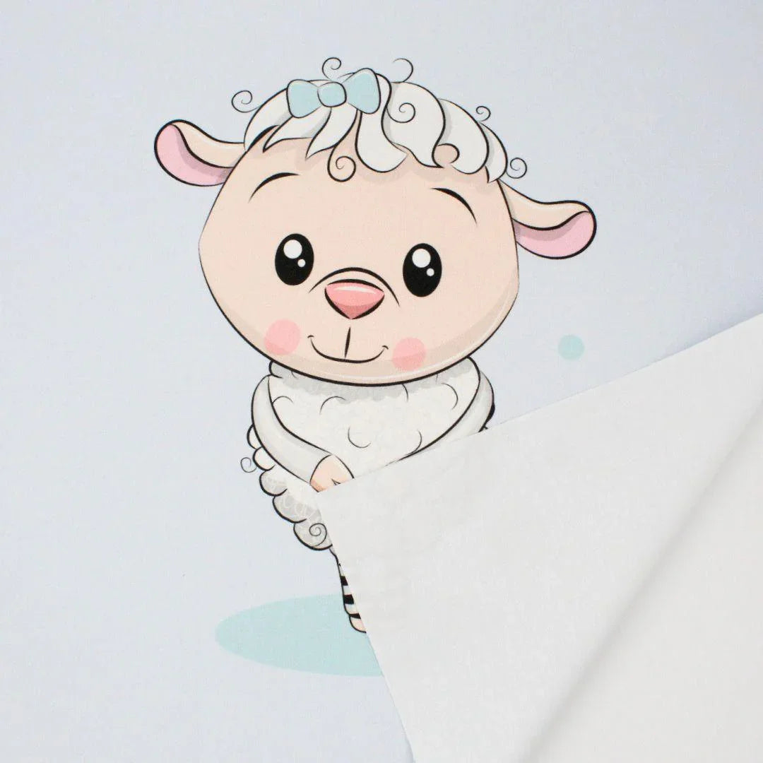 Baumwollpanel für Nähprojekte: 38x38 cm Baumwollstoff mit Schaf-Motiv, ideal für Krabbeldecken, Wickelauflagen und andere Babyprojekte.