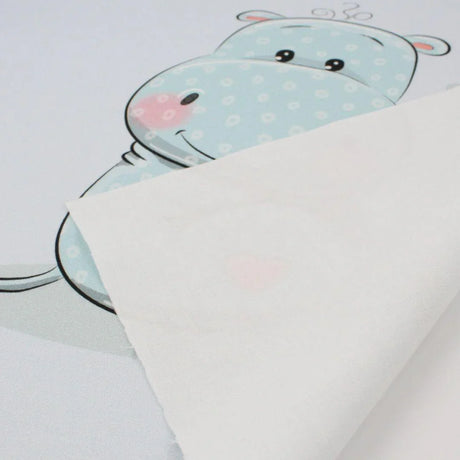 Oeko-Tex Baumwollstoff Hippo Blau: Schadstofffreier, zertifizierter Stoff für Babys und Kinder.