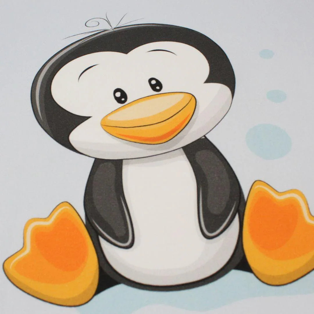 Kinderstoff mit Pinguin Motiv: Liebevoll gestalteter Baumwollstoff für kreative DIY-Projekte.