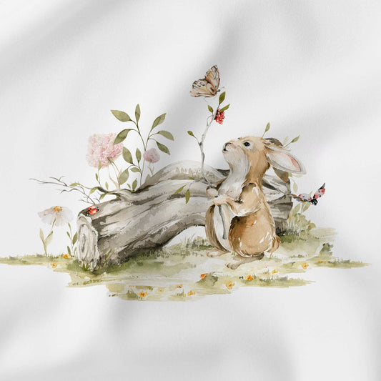 Baumwollpanel Hase und Schmetterling 27x27 cm – ideal für Patchwork-Projekte