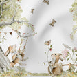 Stoffpanel "Zauberwald" mit zwei handgemalten Hasen in einem malerischen Wald – 75x100 cm, ideal für Baby- und Kinderdecken.