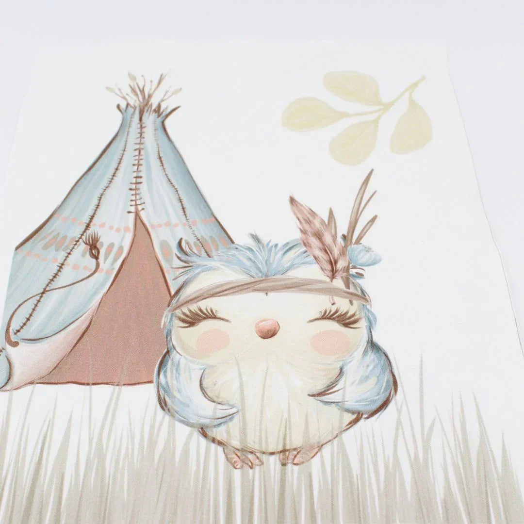 Panel aus Canvas – Eule und Zelt | 38x29 cm
