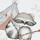 Nahaufnahme Canvas Panel mit Waschbär und Zelt