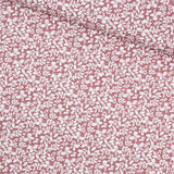 Baumwollpopeline mit kleinen Blättern in Mauve, ideal für Nähprojekte wie Babydecken, Kissenbezüge und Turnbeutel.
