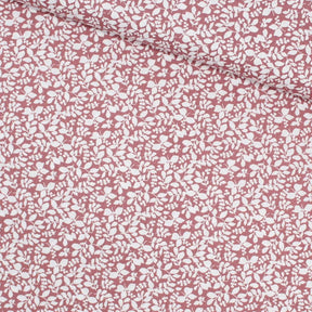 Baumwollpopeline mit kleinen Blättern in Mauve, ideal für Nähprojekte wie Babydecken, Kissenbezüge und Turnbeutel.