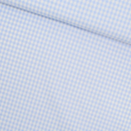 Baumwoll Popeline mit klassischem Karomuster in Hellblau und Weiß, ideal für fröhliche Nähprojekte.