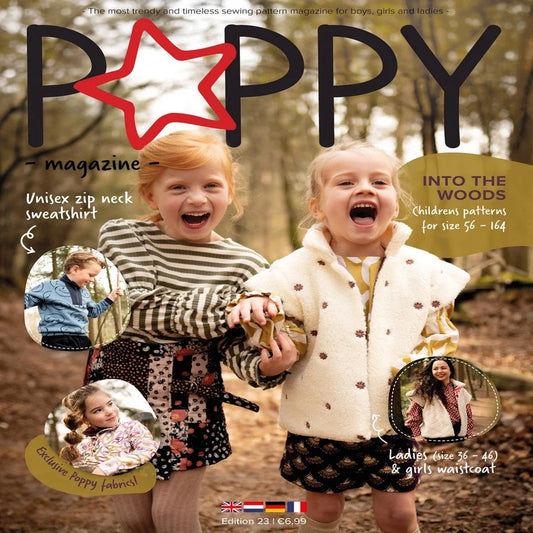 Zeitschrift Poppy Edition 23 mit Schnittmustern für Kinder in den Größen 56-164 und Damenweste in den Größen 36-46