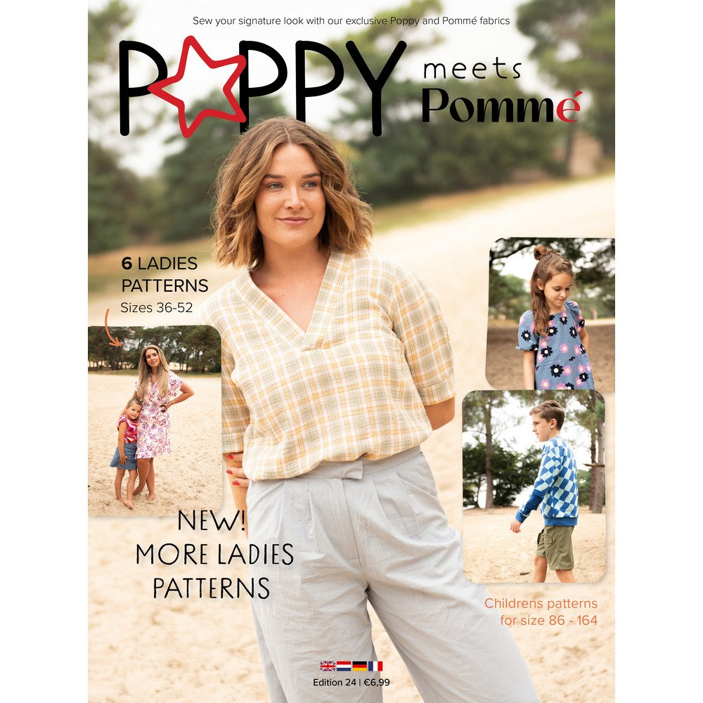 Poppy Zeitschrift Edition24 mit Schnittmustern für Kinder in der Größe 86-164 und 6 Schnittmuster für Damen Größe 36-52
