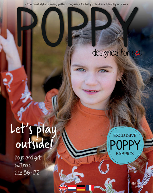 Zeitschrift Poppy Edition 15 mit Schnittmustern für Kinder in den Größen 56-176 und einem Hoodie für Herren in den Größen S-XL, 55 Seiten im Softcover, in verschiedenen Sprachen erhältlich.