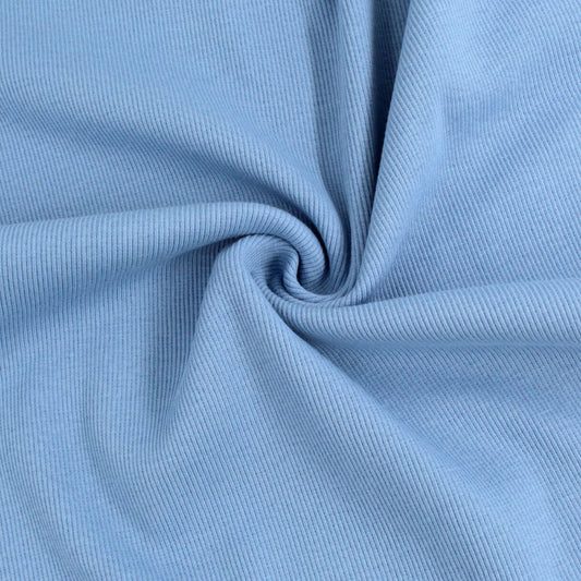 Bündchenstoff 2/1 Rib in Hellblau, fein gerippt, elastisch und weich – ideal für Ärmel, Mützen und Saumbündchen