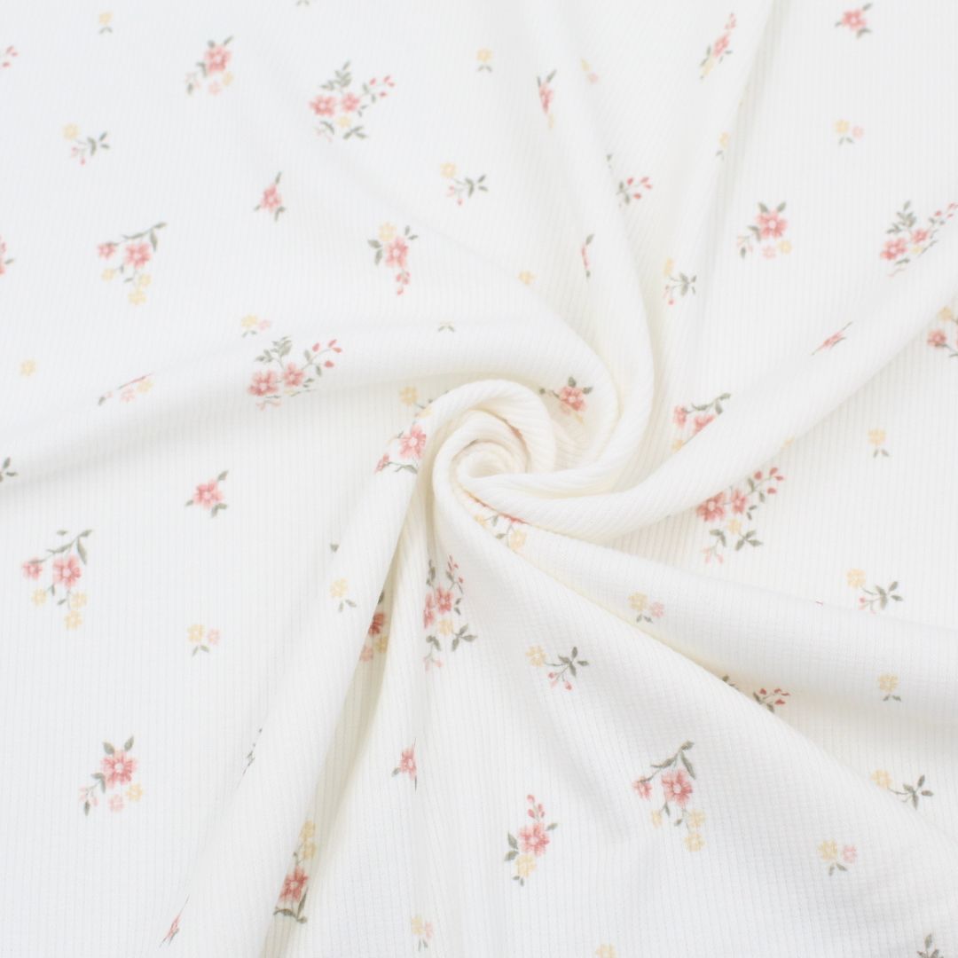 Rippenjersey Blumen Ecru