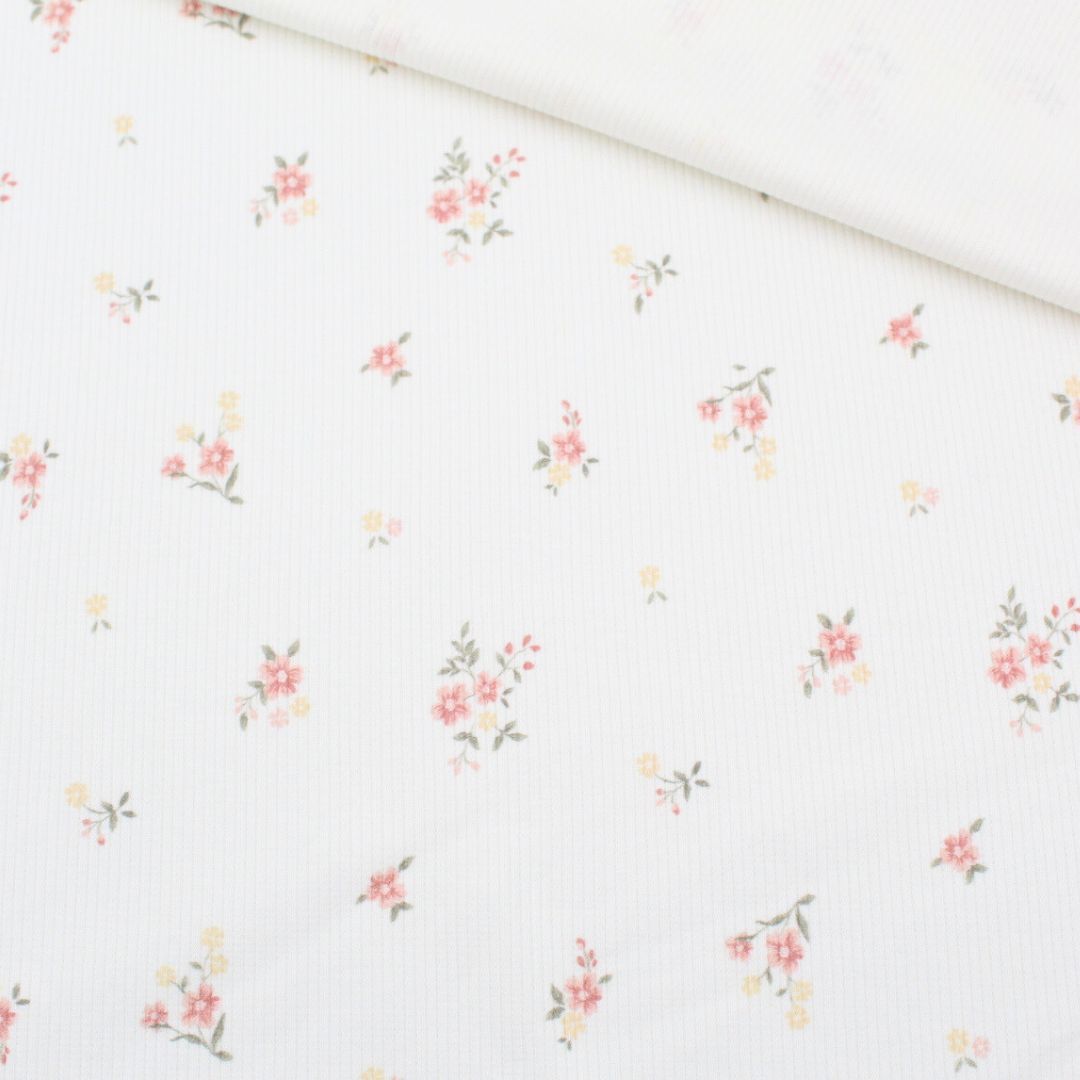 Rippenjersey Blumen Ecru