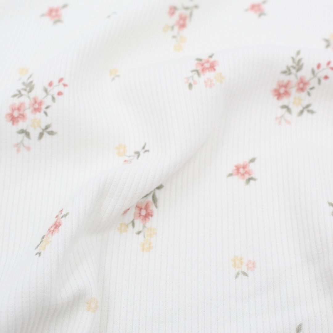 Rippenjersey Blumen Ecru