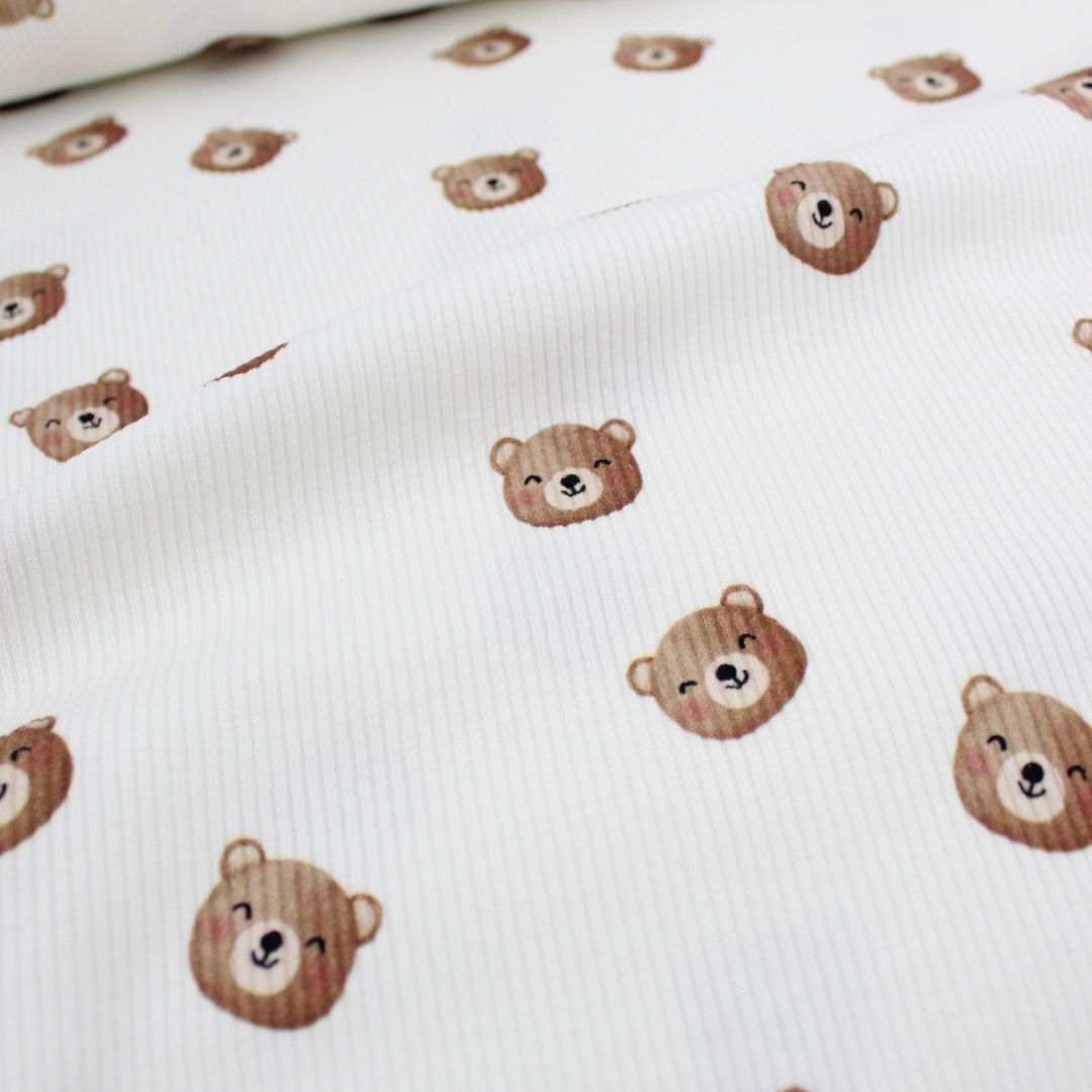 Elastischer Rippenjersey Stoff für Kinderkleidung Bärchen