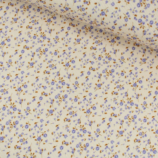 Rippenjersey kleine blaue Blumen – weicher Baumwolljersey mit floralem Muster in Blau