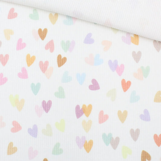 Rippstrick Jersey Stoff bunte Herzen