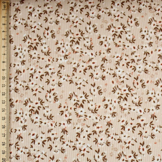 Rippenjersey kleine weißen Blumen auf Beige Mustergröße