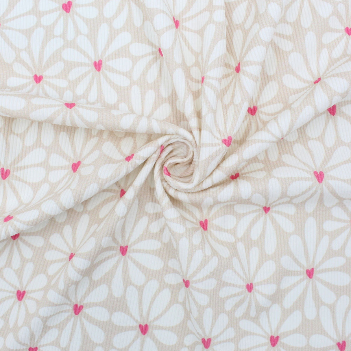 Rippstrick Jersey | Retro Blumen und Herzen