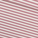 Nahaufnahme des French Terry Stoffes mit zarten rosa Streifen auf einer weichen und elastischen Oberfläche, ideal für bequeme Kleidung.