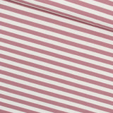Nahaufnahme des French Terry Stoffes mit zarten rosa Streifen auf einer weichen und elastischen Oberfläche, ideal für bequeme Kleidung.