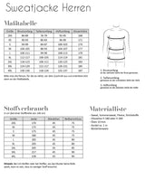 Papierschnittmuster Sweatjacke Herren | Fadenkäfer Maßtabelle, Stoffverbrauch, Materialliste