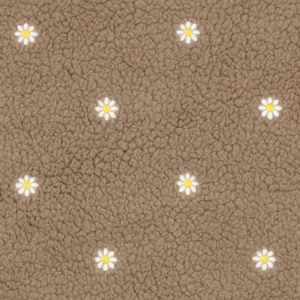 Teddystoff mit gestickten Blumen