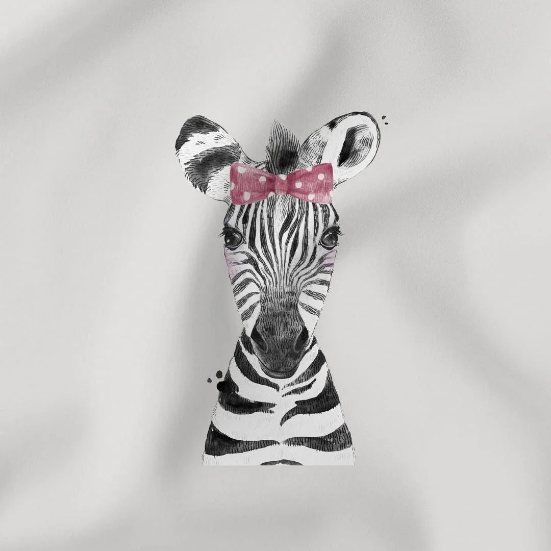 Baumwollpanel 38x38 cm Zebra mit rosa Schleife | Grau - Stofftime