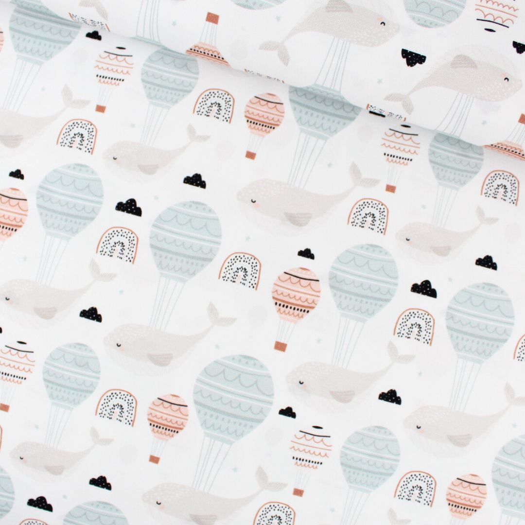 Baumwollstoff fliegender Wal - Stofftime