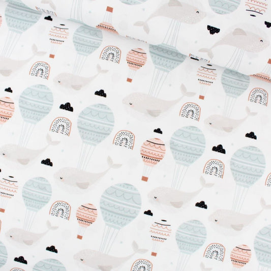 Baumwollstoff fliegender Wal - Stofftime