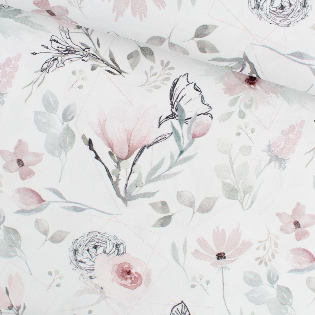 Baumwollstoff Magnolien | Weiß - Stofftime