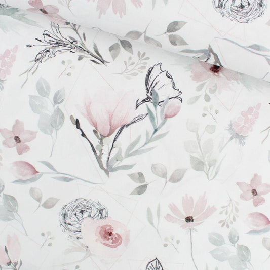 Baumwollstoff Magnolien | Weiß - Stofftime