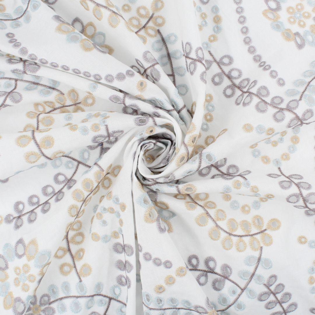 Baumwollstoff mit gesticktem Muster | Ecru - Stofftime