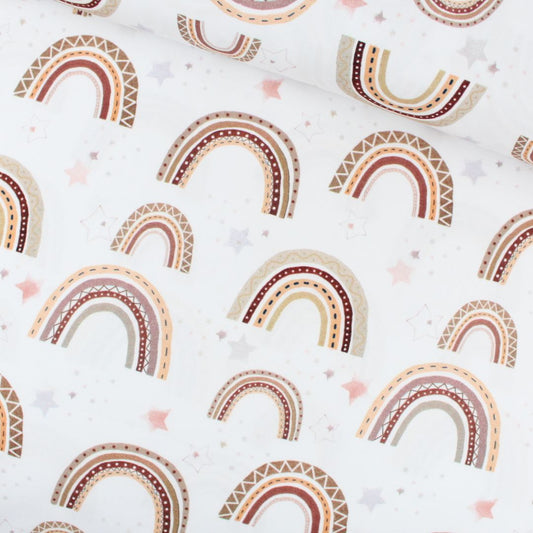 Baumwollstoff Regenbogen und Sterne | Braun - Stofftime