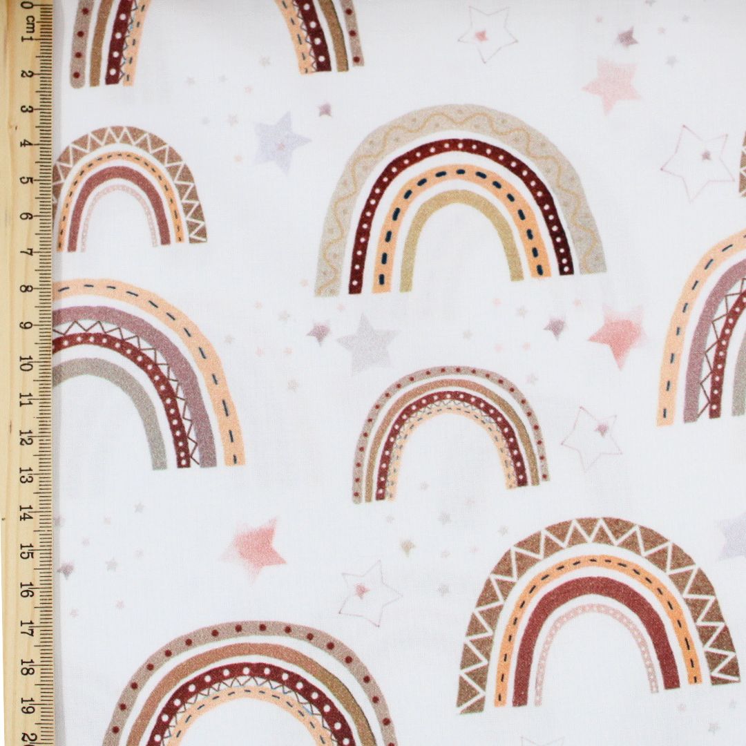 Baumwollstoff Regenbogen und Sterne | Braun - Stofftime