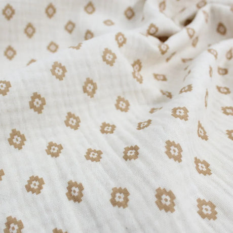 BIO Musselin Stoff Boho Rauten | Natur - Stofftime
