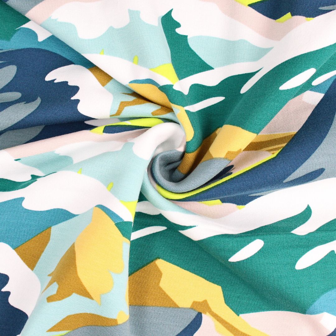 French Terry Bunte Berge | angeraut - Stofftime