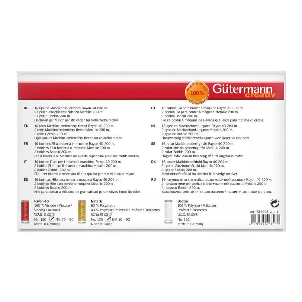 Gütermann Maschinenstickfaden Set | 20 Spulen - Stofftime
