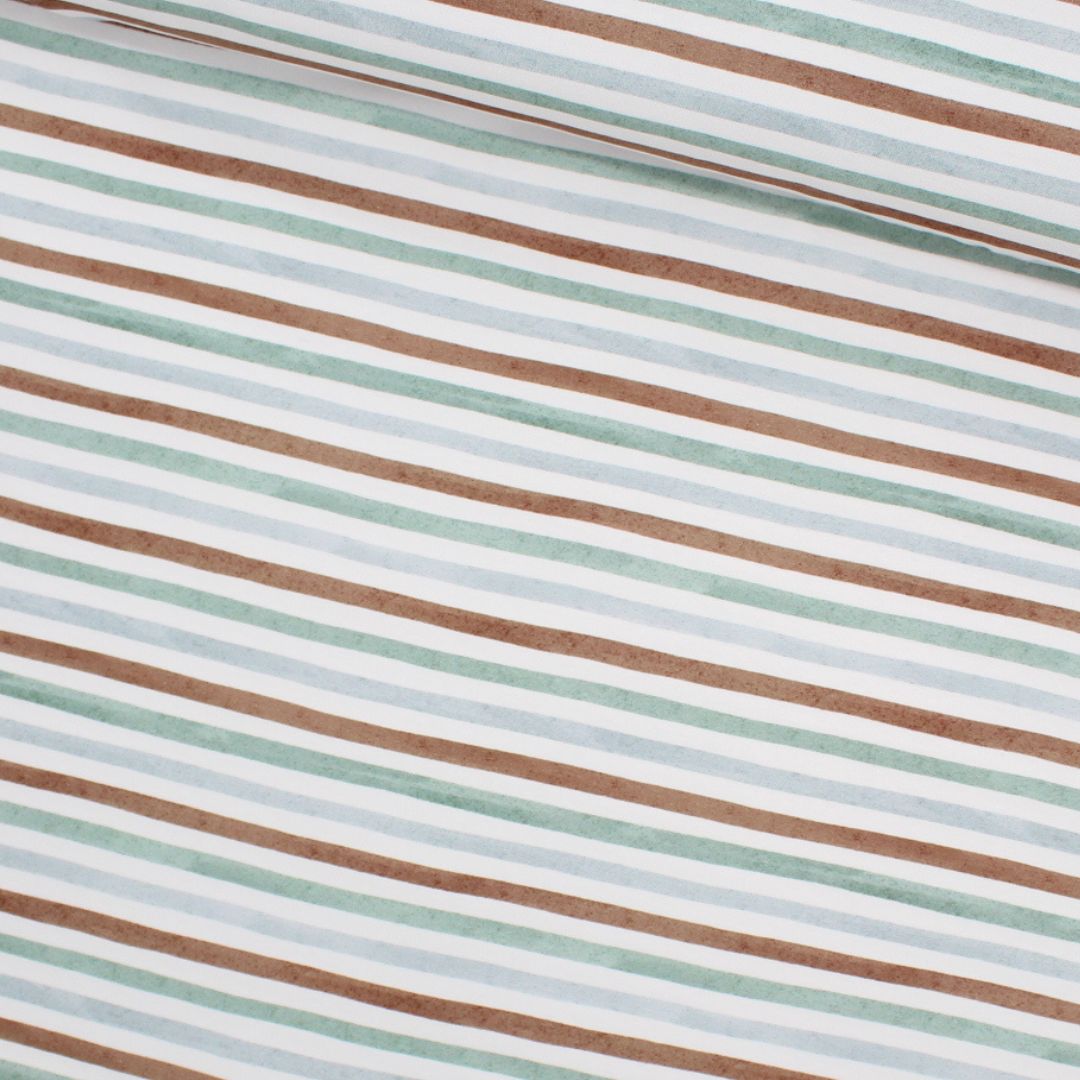 Jersey - Stoff mit gezeichneten Streifen braun - mint - Stofftime