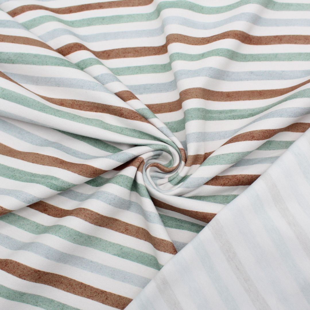 Jersey - Stoff mit gezeichneten Streifen braun - mint - Stofftime