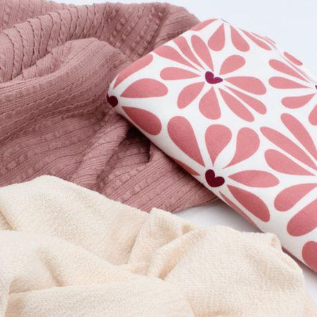 Jersey Stoff Retro Blumen | Rosa - Stofftime