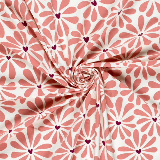 Jersey Stoff Retro Blumen | Rosa - Stofftime