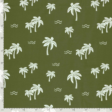 Jersey Stoff weiße Palmen | Khaki - Stofftime