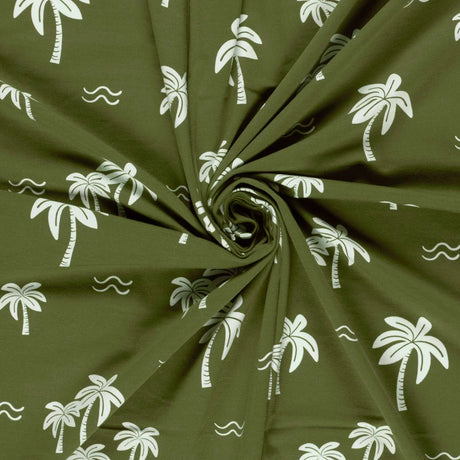 Jersey Stoff weiße Palmen | Khaki - Stofftime