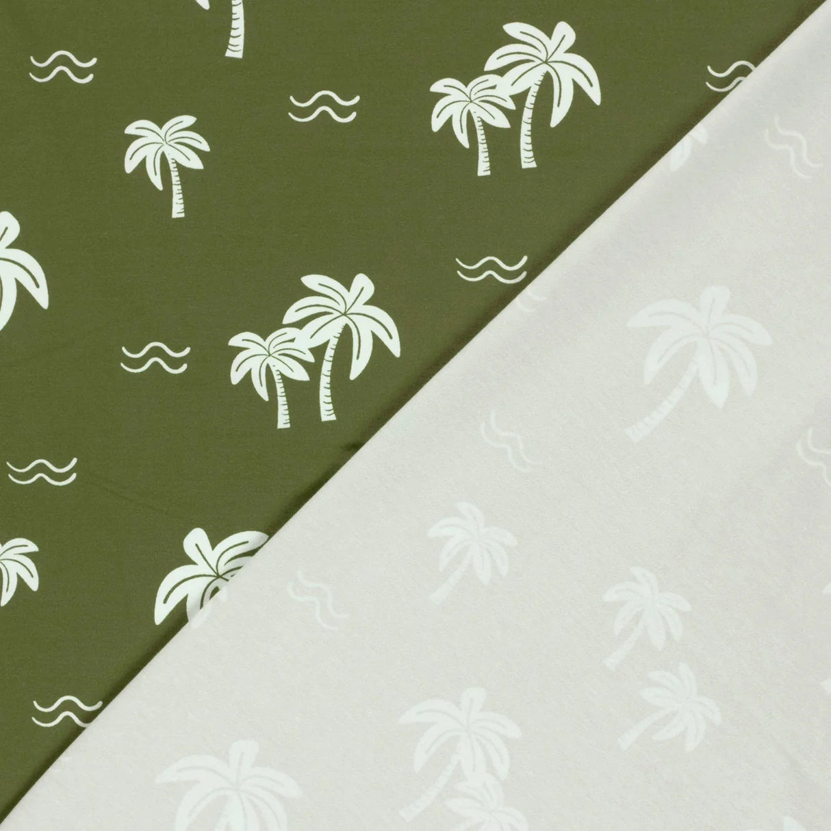 Jersey Stoff weiße Palmen | Khaki - Stofftime