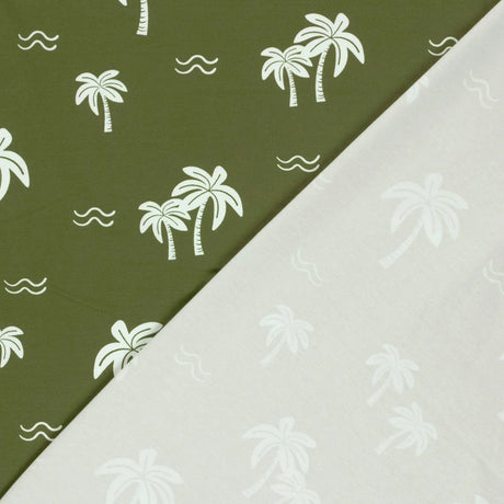 Jersey Stoff weiße Palmen | Khaki - Stofftime