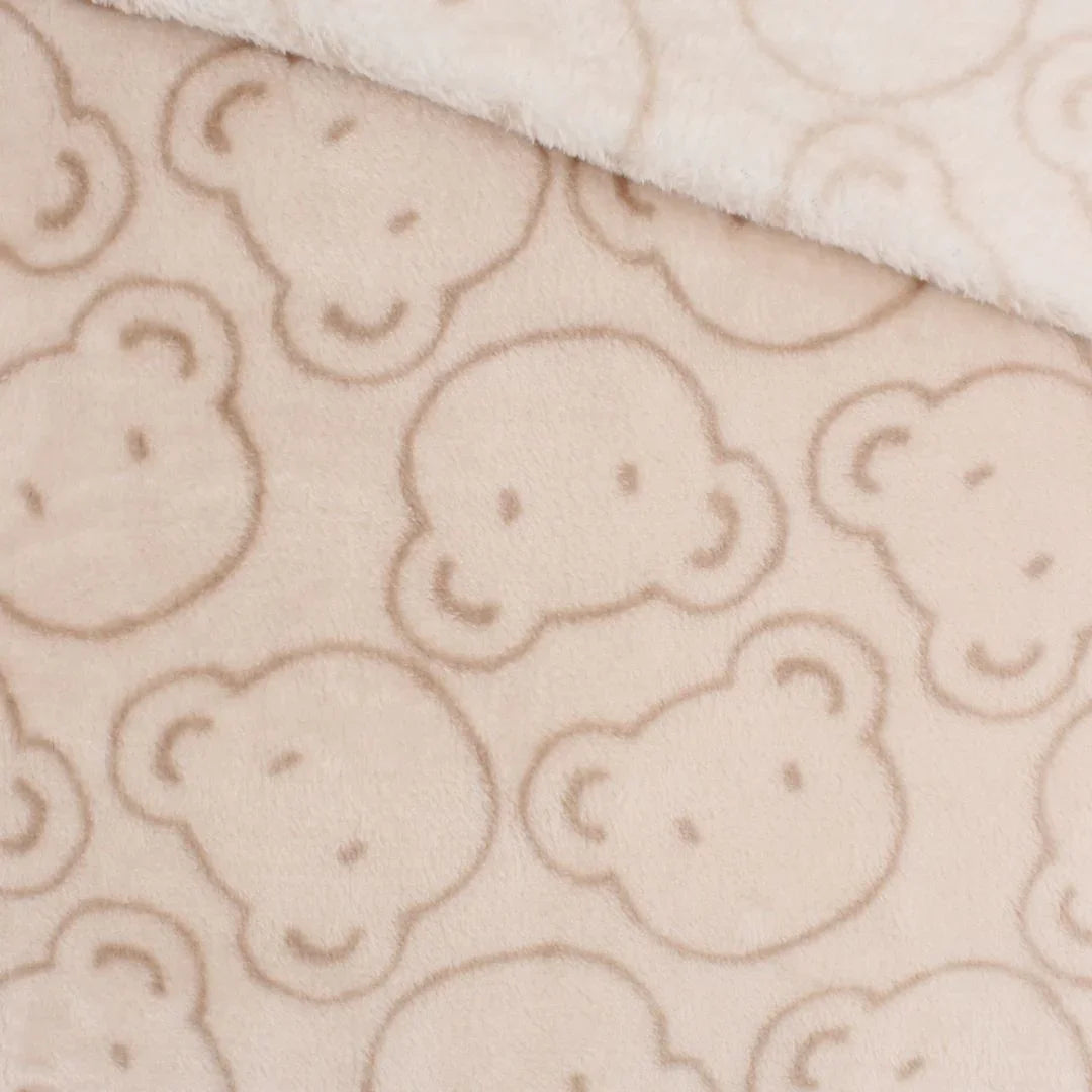 Kuschelfleece mit Bärengesichtern | Sandbeige - Stofftime