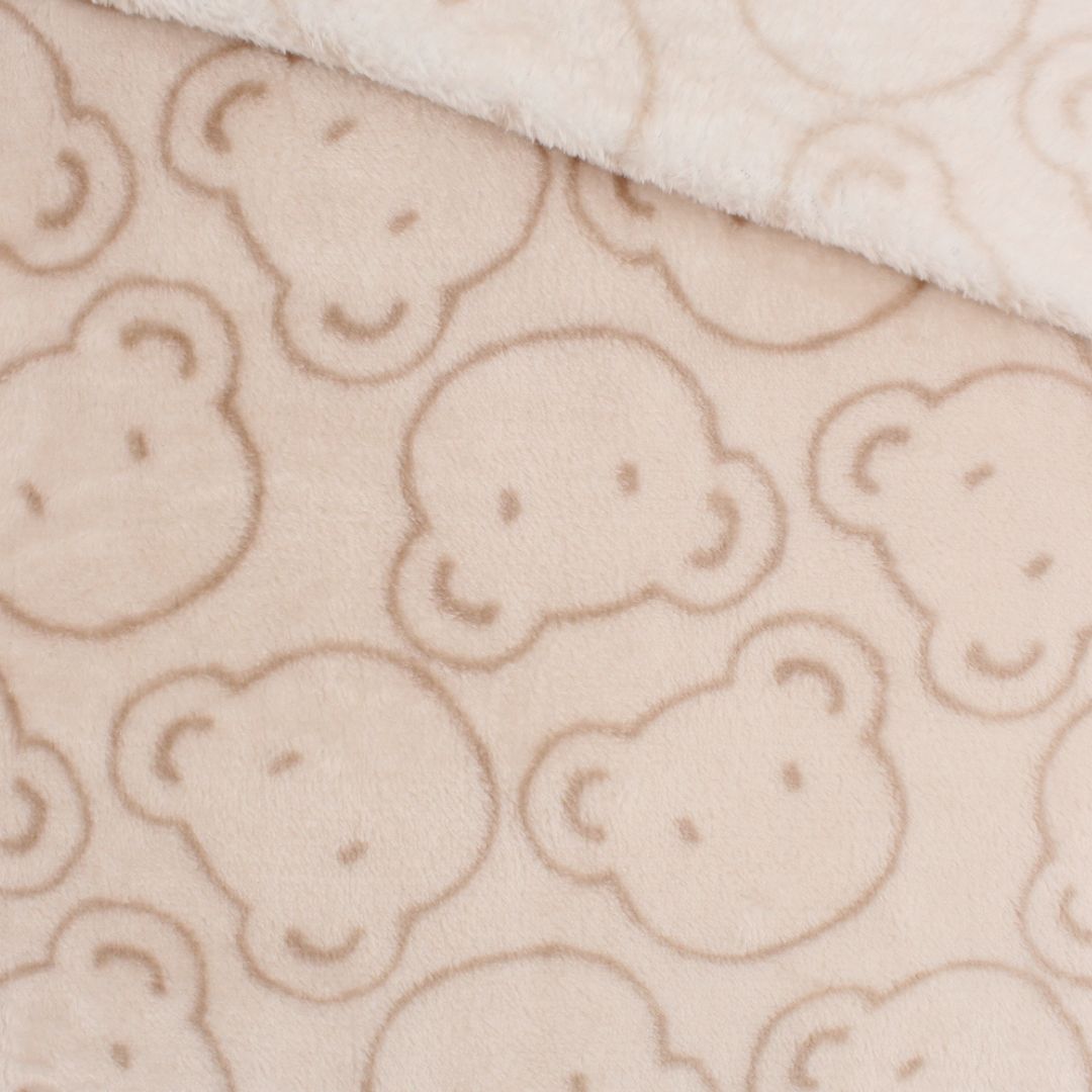 Kuschelfleece mit Bärengesichtern | Sandbeige - Stofftime