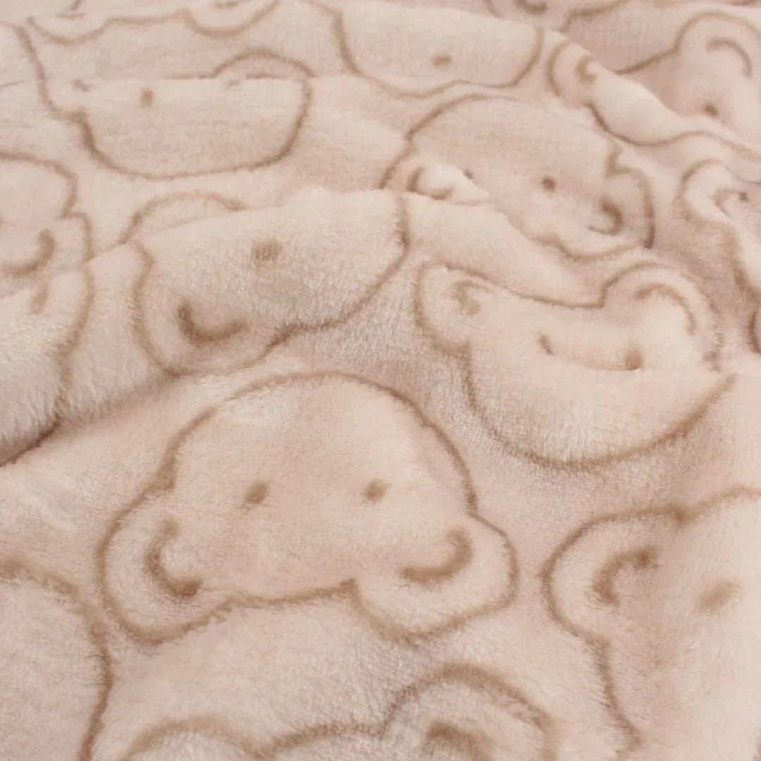 Kuschelfleece mit Bärengesichtern | Sandbeige - Stofftime