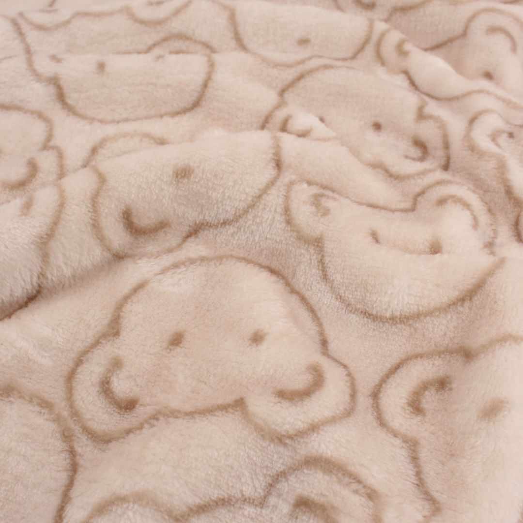 Kuschelfleece mit Bärengesichtern | Sandbeige - Stofftime