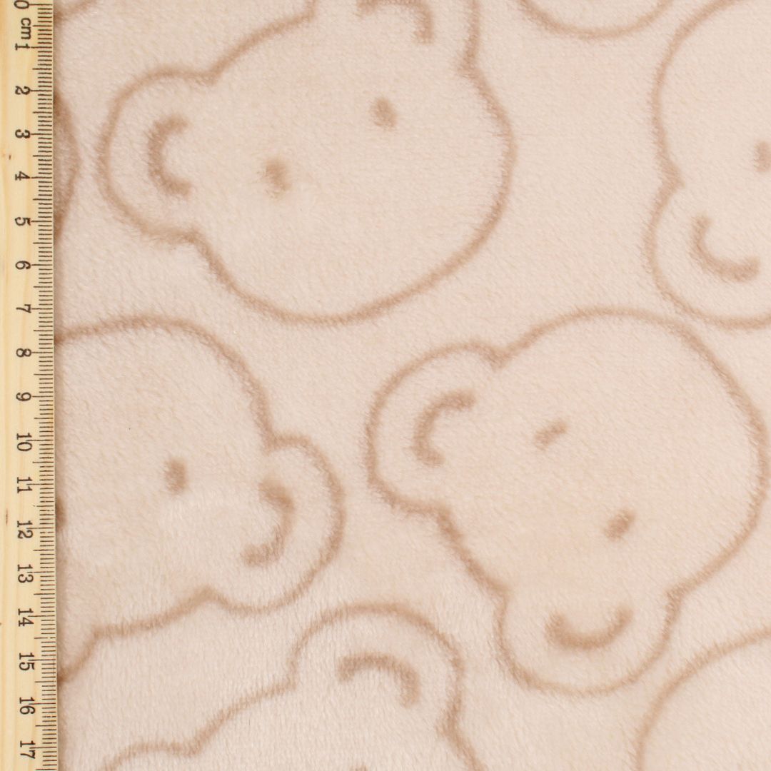 Kuschelfleece mit Bärengesichtern | Sandbeige - Stofftime